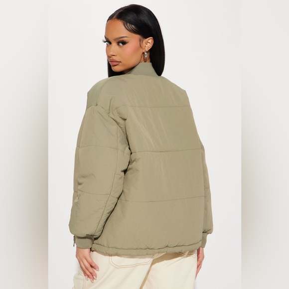 NWOT CISONO Quilted Bomber Sage Green Puffer Jack Womens Medium - Picture 2 of 10